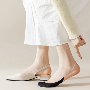 Detail of black invisible forefoot socks with clear elastic strap for high heels