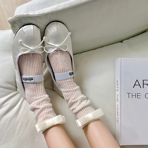 Chaussettes Slouch Pour Femmes Mélange De Coton Tricot Côtelé Mi Mollet Avec Nœud En Satin Style Lolita JK
