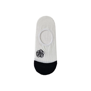 Women's low cut no show socks with camellia embroidery and non-slip silicone heel