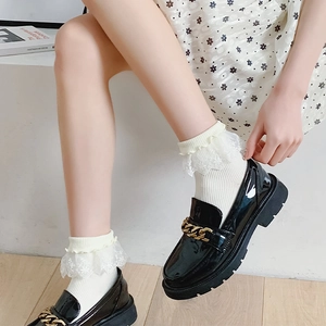 Chaussettes Mi-Mollet Pour Femmes Avec Bordure En Dentelle Noeud Künstliche Perle Style Lolita Japonais École JK Douces