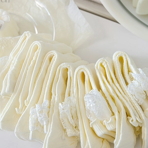 Gros plan de chaussettes en dentelle blanc crème avec broderie délicate et texture coton