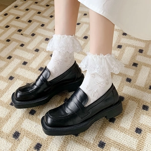 Chaussettes Lolita Femme Coton Dentelle Nœud Künstliche Perles Doux Style Japonais Princesse Chaussettes Torsades Blanc