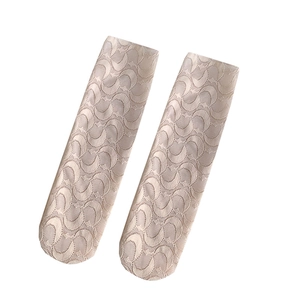 Lolita style beige lace mid-calf socks featuring all-over crescent moon patterns