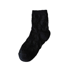 Chaussettes mi-mollet noires avec motif floral jacquard et revers côtelés fins