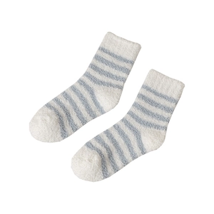 Chaussettes mi-mollet en polaire corail rayées bleu et blanc pour femmes en hiver