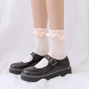 Chaussettes Mi-Mollet Lolita Coton Motif Cœur Bordure Satin Volants Nœud Style JK Doux Pour Femmes Filles