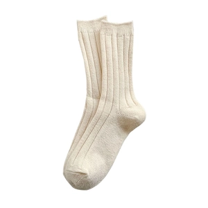 Classic ribbed wool socks in cream white, featuring thick thermal knit and soft texture