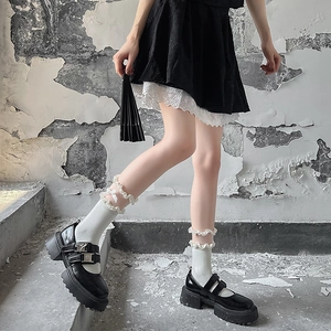 Chaussettes Lolita Pour Femmes En Coton Dentelle Garniture À Volants Nœud Décor Style JK Japonais Doux Gothique