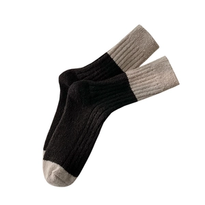 Thick wool blend mid-calf socks with grey contrast toe and ribbed texture for winter warmth