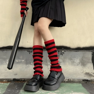 Japanese style black and red striped knit leg warmers for JK lolita outfits