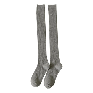 Gray over-the-knee wool socks with ribbed knit pattern for warm winter thermal wear