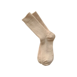Calze spesse in lana beige da donna con trama a maglia verticale e tallone rinforzato