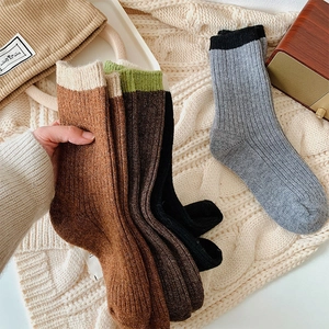 Thick wool blend ribbed crew socks in assorted vintage colors for winter warmth