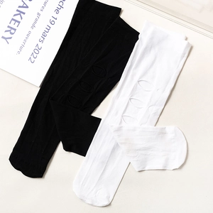 Détails des chaussettes montantes évidées style Lolita en noir et blanc