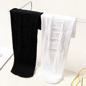 Détails de chaussettes montantes Lolita ajourées en couleurs noir et blanc tendance