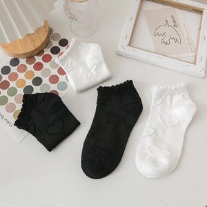 Détails de chaussettes blanches Lolita avec jacquard cœur et bordure en dentelle