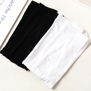 Détail de manchettes en tricot haute élasticité avec trou pour le pouce en noir et blanc