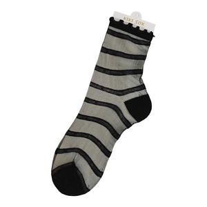 Cute Japanese style sheer stripe socks with lace trim and heart pattern details