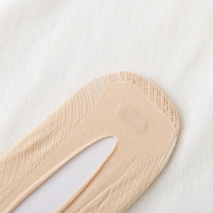 Detail of breathable mesh on skin-tone invisible five-finger socks for women