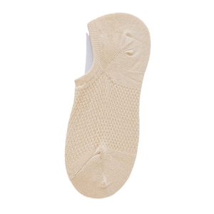 Beige breathable mesh invisible low cut socks for women with anti-slip silicone heel