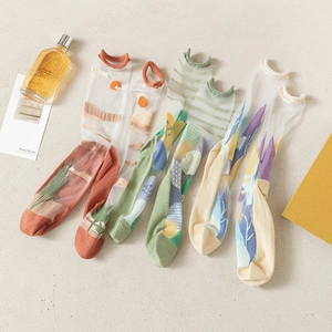 Lot de 3 paires de chaussettes en tulle vintage français avec motifs d'art abstraits