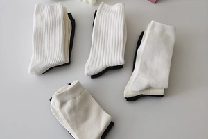 Detail showing classic ribbed texture and cotton material of colorful crew socks set