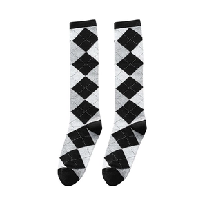 Chaussettes mi-mollet pour femmes avec motif à losanges noir et blanc style vintage
