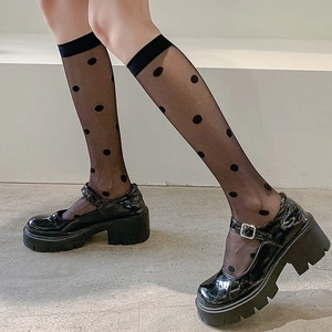 Women Knee High Socks Polka Dot Sheer Nylon Transparent Ultra Thin Japanese Lolita JK Style Breathable Retro