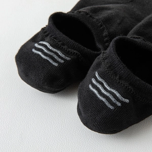 Detail of black no-show socks featuring triple wave silicone non-slip heel grips