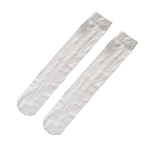 White semi-transparent knee-high Lolita socks with polka dot pattern for women