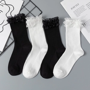 Chaussettes À Volants Lolita Pour Femmes Coton Côtelé Dentelle Doux Style Japonais JK Accessoire Filles
