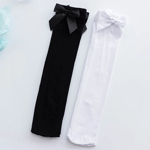 White and black velvet over-knee socks with silk bows for JK uniform and Lolita style