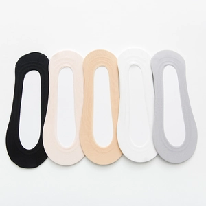 Detailed set of five invisible cotton low-cut liner socks in multiple neutral colors