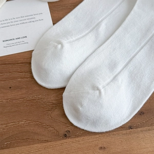 Close-up of white knitted cotton socks with fine vertical stripe texture and reinforced toe