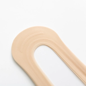 Close-up of beige ice silk invisible socks featuring premium non-slip U-shape reinforced edge