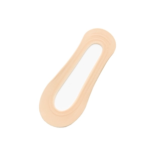 Women's ultra-thin beige low-cut invisible socks with anti-slip silicone on white background