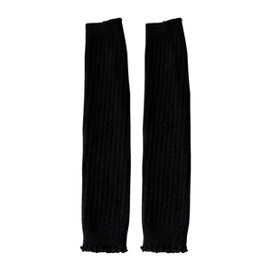 Japanese style black ribbed knit leg warmers with ruffle hem for lolita and JK fashion