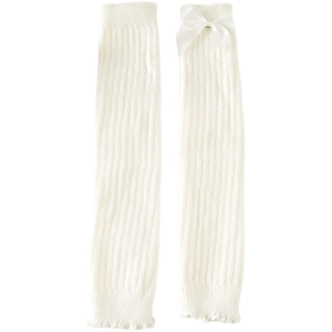 White cable knit leg warmers with ribbon bows for sweet JK school uniform style