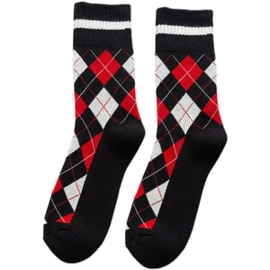 Chaussettes mi-hautes à motif losanges style britannique en mélange de laine rouge et blanc