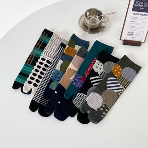 Japanese style split toe Tabi socks with unique patterns like dots and checkers