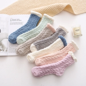Calze In Pile Corallo Da Donna Inverno Calde Morbide Sonno Pavimento Media Altezza Ispessite Maglia Treccia Volant