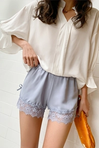 Women Satin Safety Shorts Lace Trim Bow Decor Elastic Waist Ice Satin Lounge Underwear Summer Home Sweet