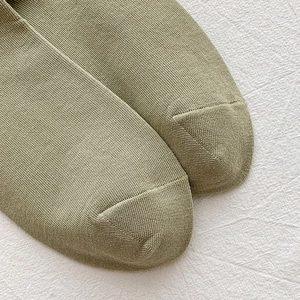 Detail shot of olive green cotton socks showing precise toe stitching and fine knit texture