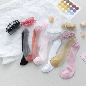 Chaussettes Transparentes En Maille Pour Femmes Avec Bordure En Dentelle Et Künstliche Perles Lolita Doux Rétro