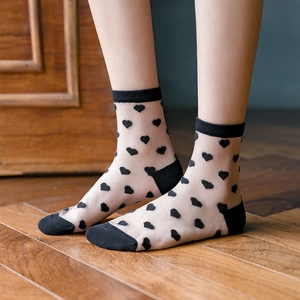 Calze velate nere con motivo a cuore e tallone rinforzato da donna stile giapponese