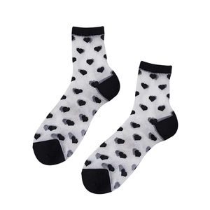 Calze trasparenti in stile giapponese con motivo a cuore nero e trama a rete sottile
