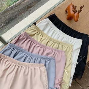 Lace-trimmed silk safety shorts for women with side bow detail in six pastel colors