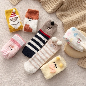 Warm House Socks Coral Fleece Thickened Fuzzy Winter Sleeping Floor Socks Cartoon Christmas Pattern For Women