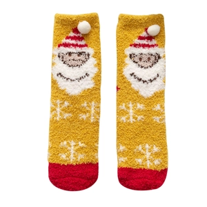Japanese style Christmas coral fleece socks featuring 3D Santa Claus and snowflake motifs