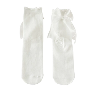 Chaussettes blanches Lolita JK avec bordure en dentelle et grand nœud en organza